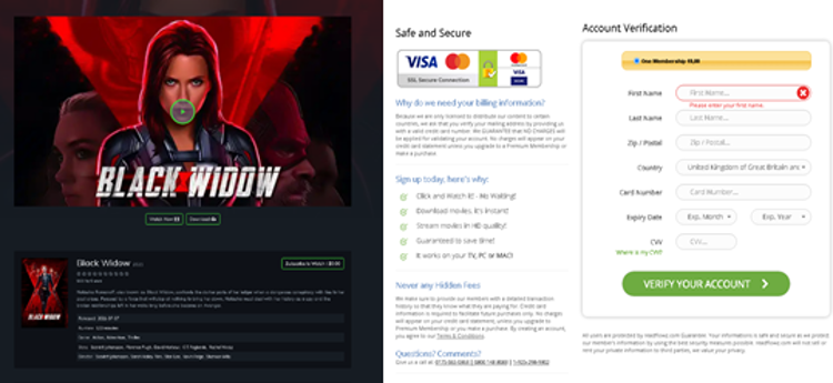 Kaspersky-Un esempio di un sito di phishing che offriva lo streaming di Black Widow
