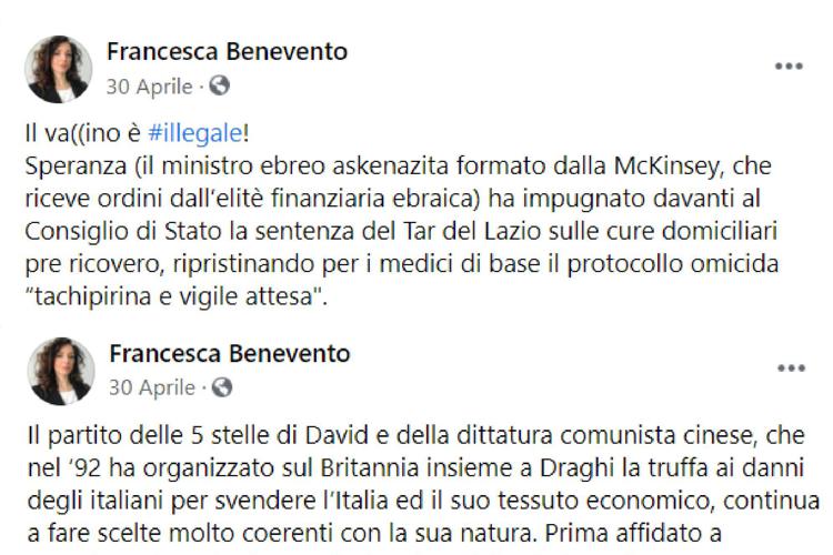 Alcuni dei post di Francesca Benevento su Facebook