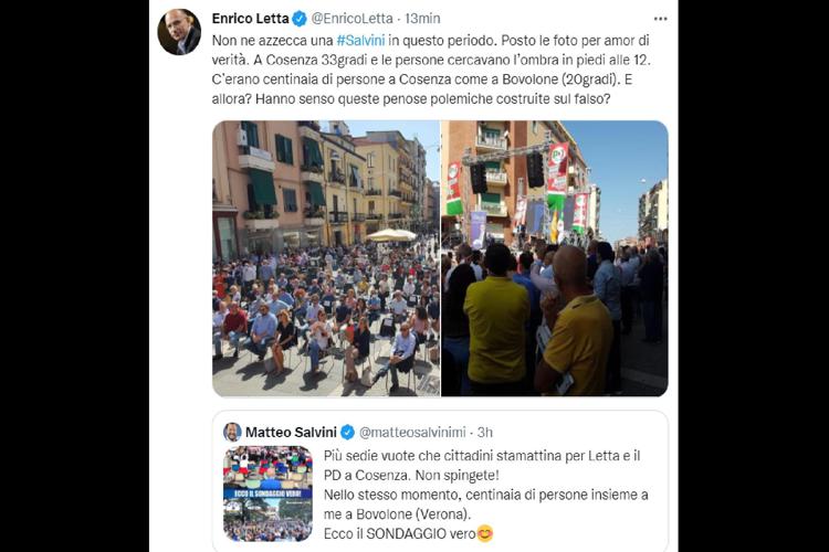 Lo scambio Salvini-Letta su Twitter