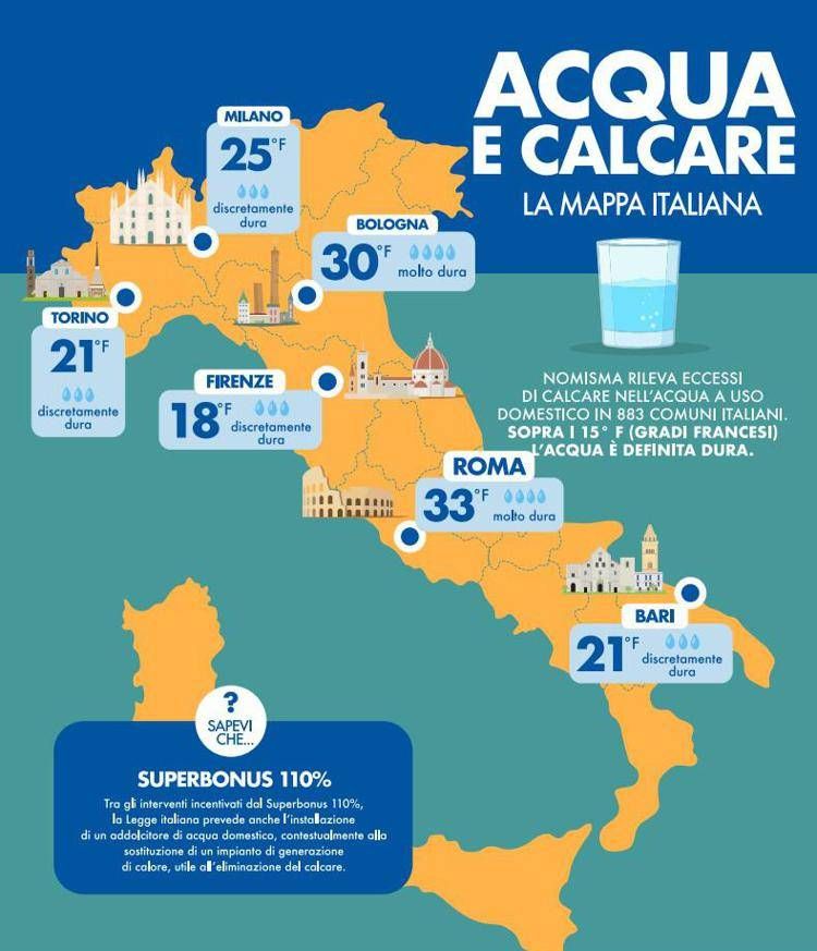 Italia piena di calcare, eccessi nell'acqua in 883 comuni