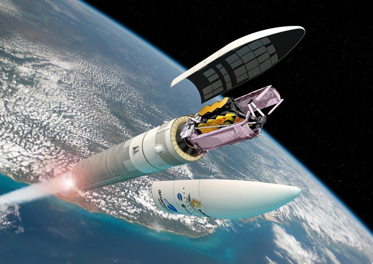 Immagine artistica di Webb su un Ariane 5 (Foto ESA) 