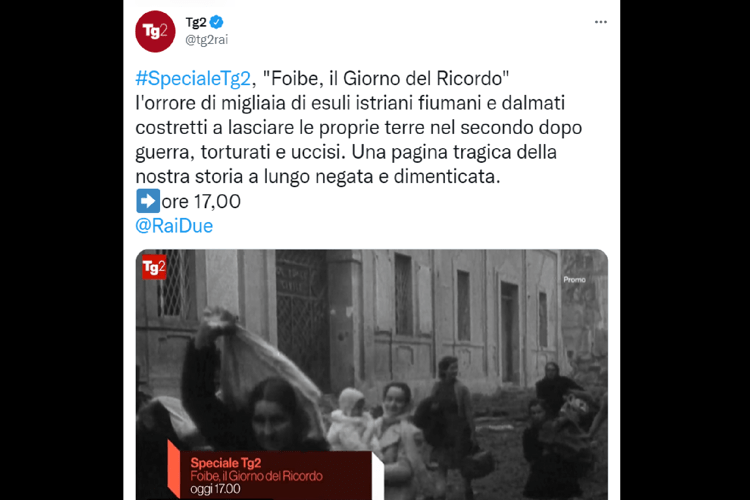 Foibe, oltraggiato post del Tg2 sullo speciale: Sangiuliano querela