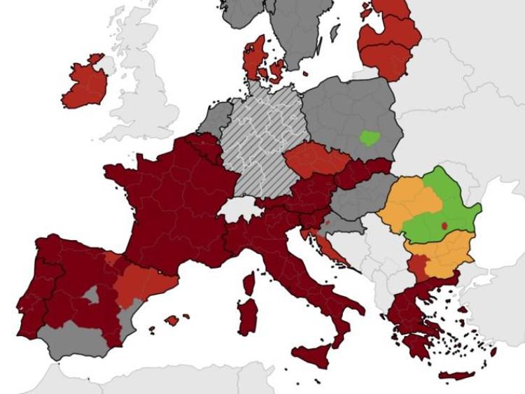 Covid, mappa Ecdc: Italia rosso scuro, fascia maggior rischio