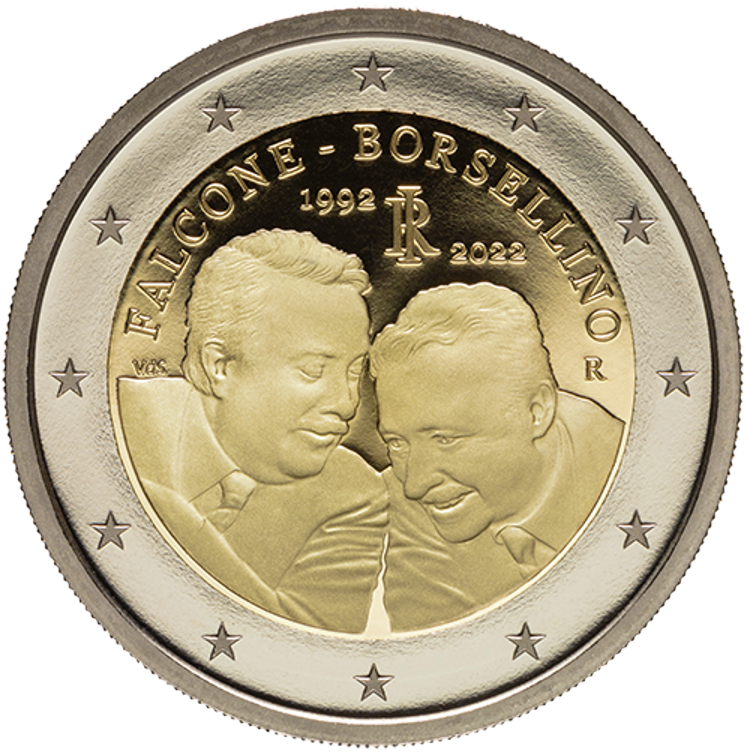 La moneta da 2 euro dedicata ai giudici Falcone e Borsellino (Foto  Poligrafico e Zecca dello Stato  - Mef) 