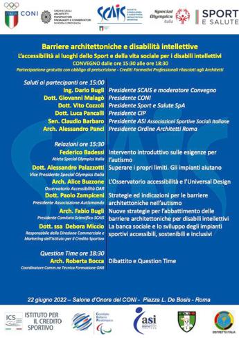 Barriere architettoniche e disabilità intellettive, domani convegno al Coni