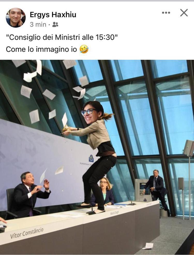 Compagno Dadone posta vignetta, ministra come contestatrice Draghi in Bce