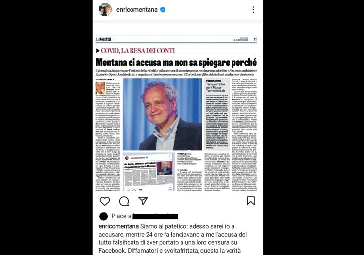 Il post di Enrico Mentana su Instagram