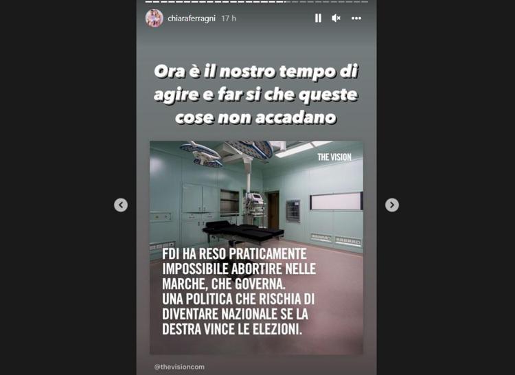 Aborto, Chiara Ferragni contro Fratelli d'Italia nelle Marche