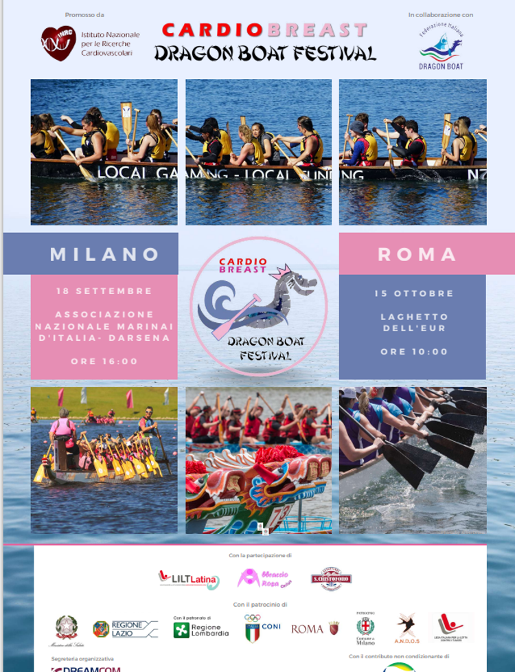A Milano si rema insieme contro il tumore al seno e le malattie cardiovascolari per il CardioBreast Dragon Boat Festival
