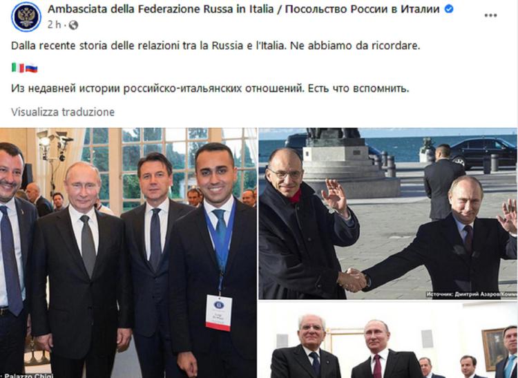 Ambasciata russa pubblica foto Putin con leader italiani: 