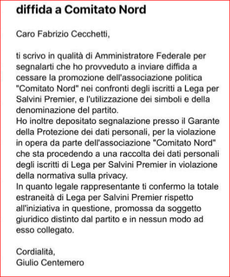 Salvini diffida Bossi:
