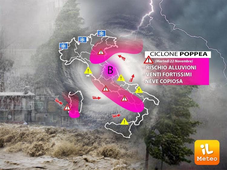 Super maltempo con venti da uragano, ciclone Poppea si abbatte sull'Italia