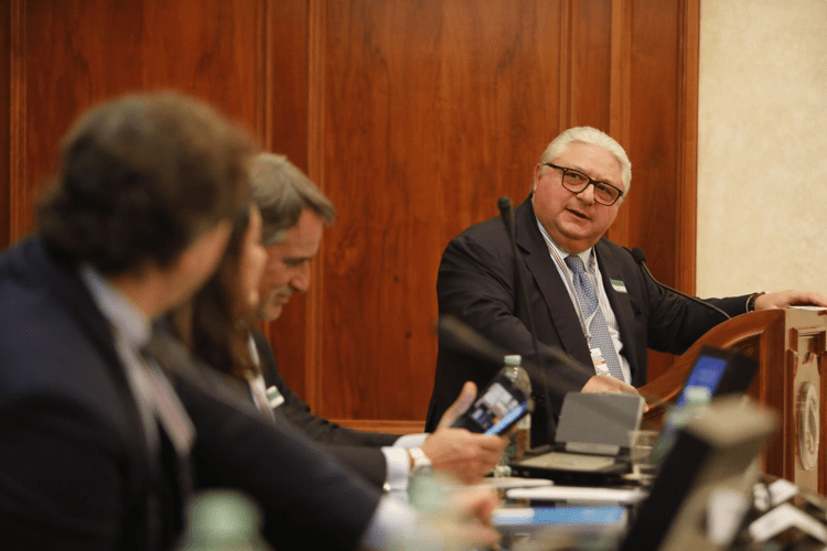 Rosario Caputo, presidente di Federconfidi, nel suo intervento al seminario nazionale 'Federconfidi, mezzo secolo di storia di credito e garanzie'