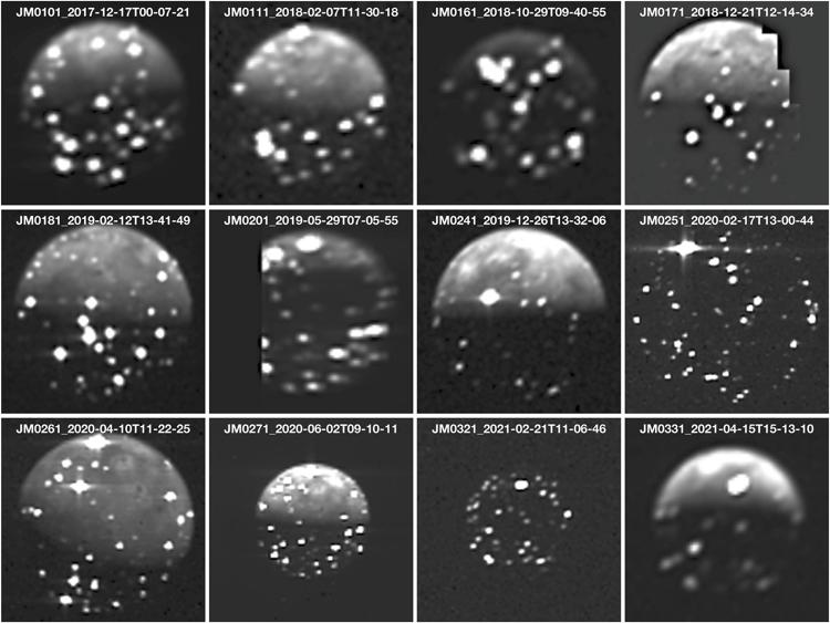 Le immagini ritraggono gli hot spot di Io nel corso degli anni (Crediti: F. Zambon et al. / Geophysical Research Letters)