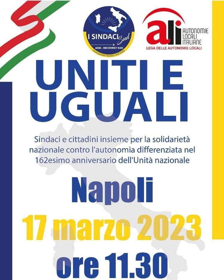 La locandina della manifestazione nazionale del 17 a Napoli per l'Unità d'Italia.