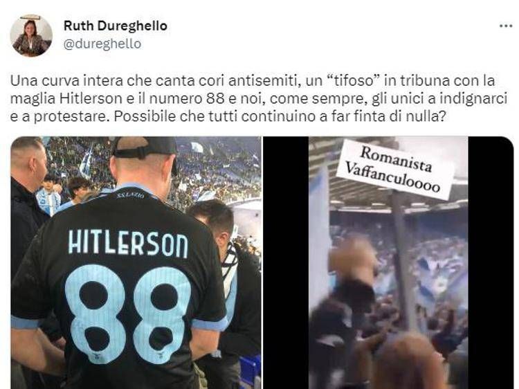 Derby Lazio-Roma, tifoso con maglia 'Hitlerson 88': indaga la Digos