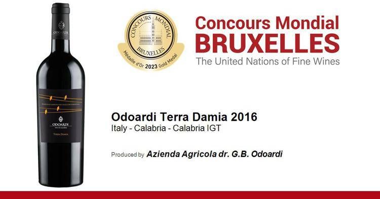 Vino: ‘Terra Damia’ di Cantine Odoardi vince medaglia d’oro al Concours Mondial de Bruxelles