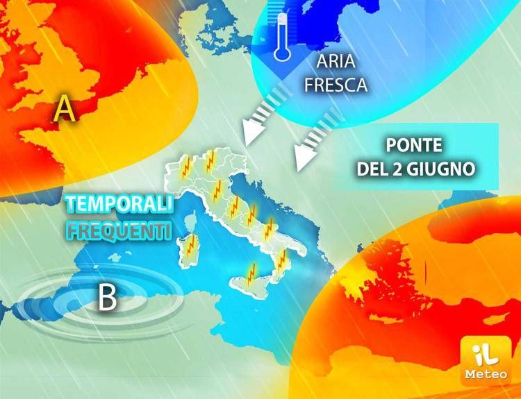 Temporali e niente caldo per il ponte del 2 giugno: il meteo