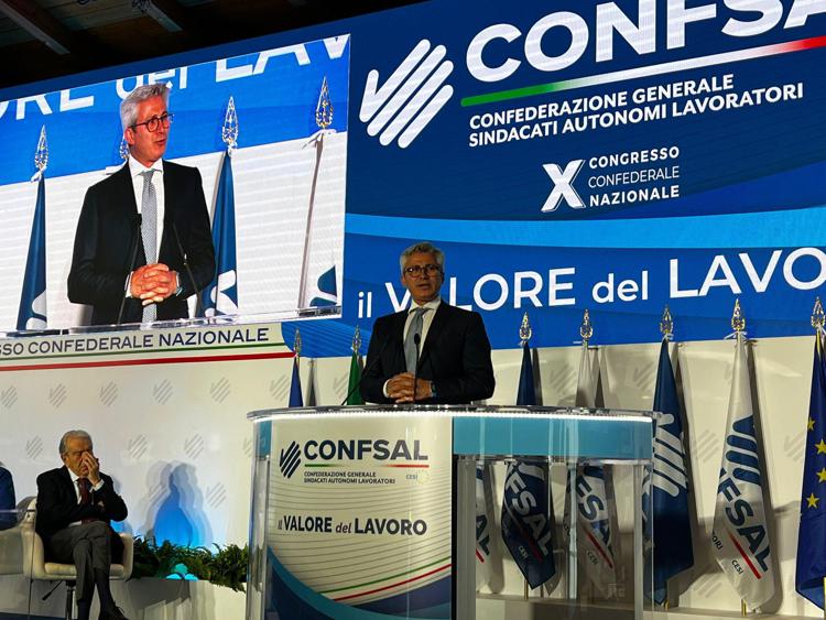 Andrea Cafà, presidente di Cifa Italia e di Fonarcom, nell'intervento al congresso nazionale della Confsal. 