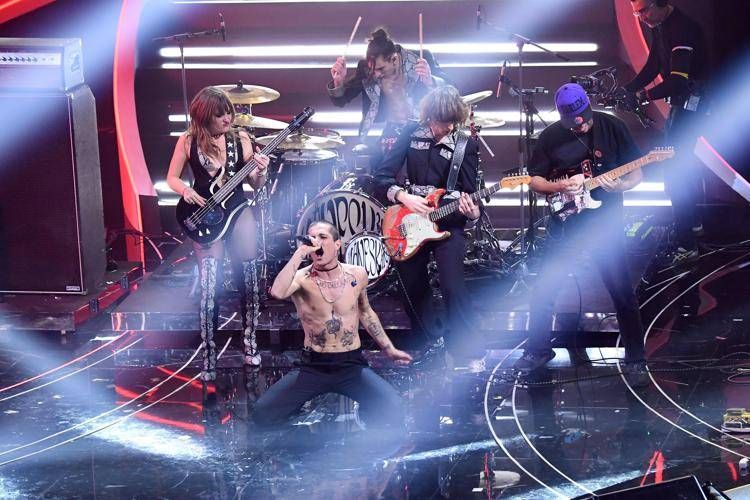 I Maneskin sul palco dell'ultima edizione di Sanremo - Fotogramma