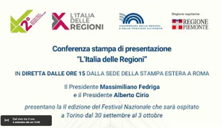 'L'Italia delle Regioni', presentazione dell'evento nazionale - Segui la DIRETTA dalle ore 15