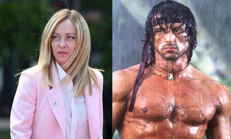 Giorgia Meloni e Sylvester Stallone in versione Rambo