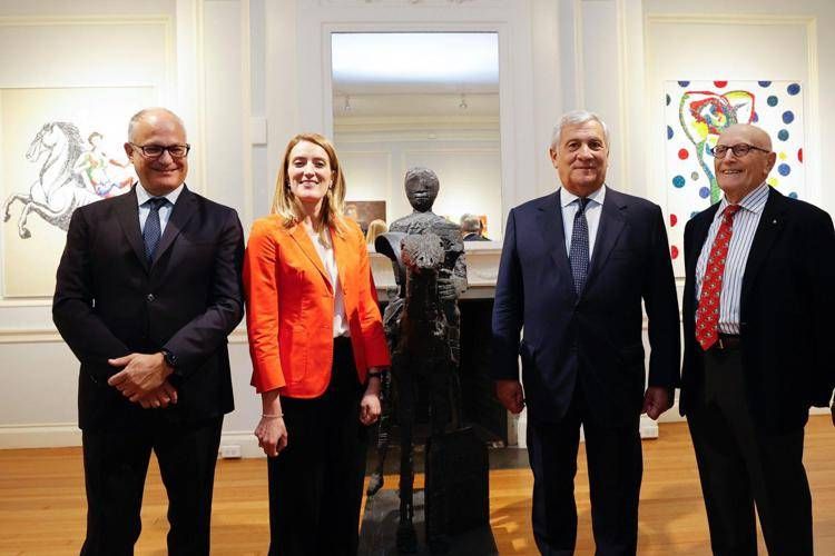 Italy's foreign minister Antonio Tajani (second from right) with European Parliament president Roberta Metsola (second from left)