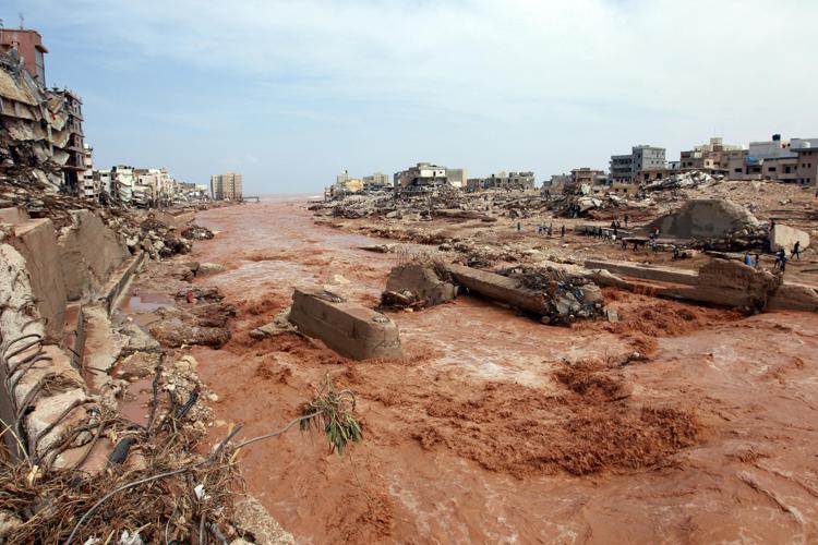 La città di Derna devastata dall'alluvione (Afp)