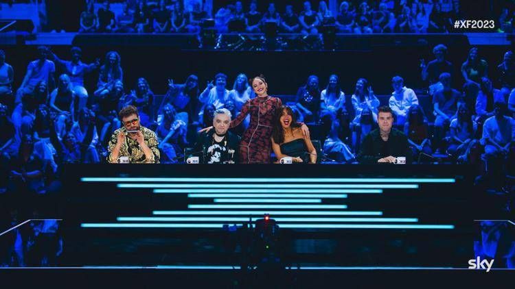 I 4 giudici di X Factor Italia 2023 (Dargen D'Amico, Morgan, Ambra Angiolini e Fedez) con Francesca Michielin - X Factor /Facebook