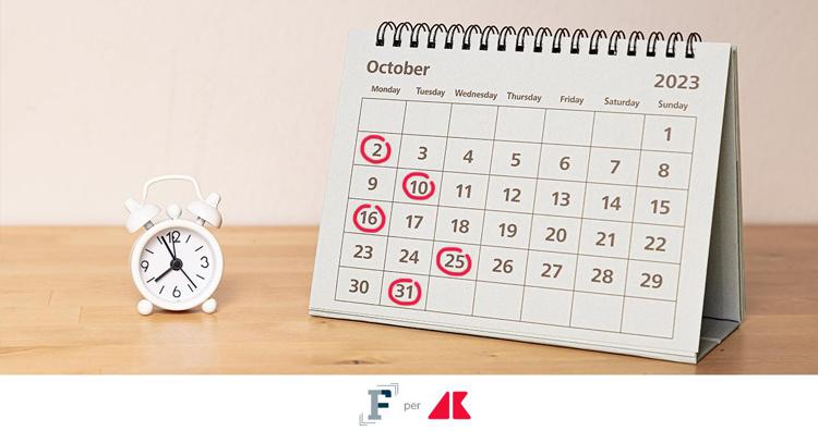 Scadenze fiscali ottobre 2023: il calendario di versamenti e adempimenti