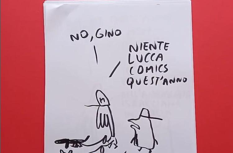 Una delle tavole di Maicol & Mirco in cui annuncia che non parteciperà al Lucca Comisc