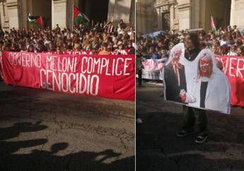Maneuver, students in procession.  In Rome pro-Palestine chants and photos of Meloni and Netanyahu covered in blood