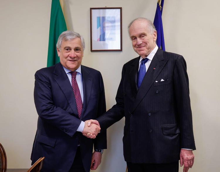 Italy's foreign minister Antonio Tajani (L) with World Jewish Congress president Ronald Lauder (R)