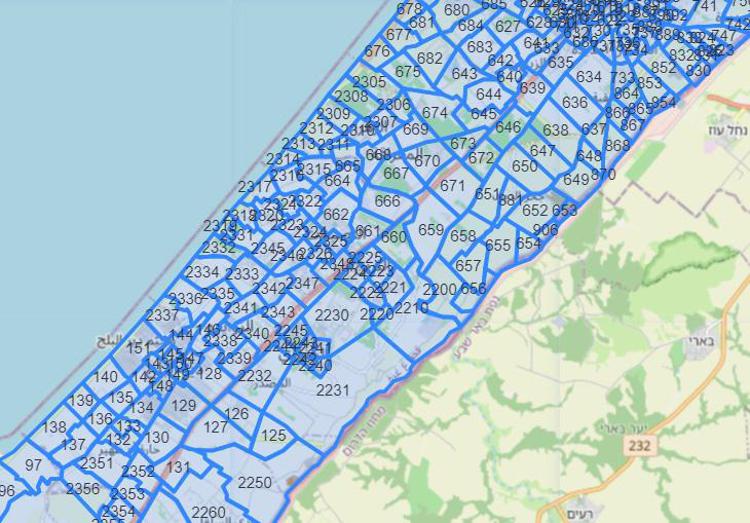 La mappa di Gaza divisa in zone pubblicata dalle forze di difesa israeliane