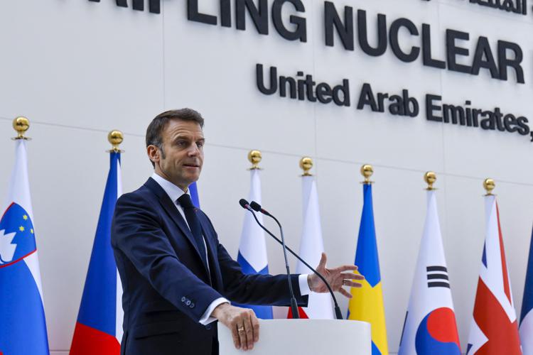 Macron durante l'intervento alla Cop 28 - Afp