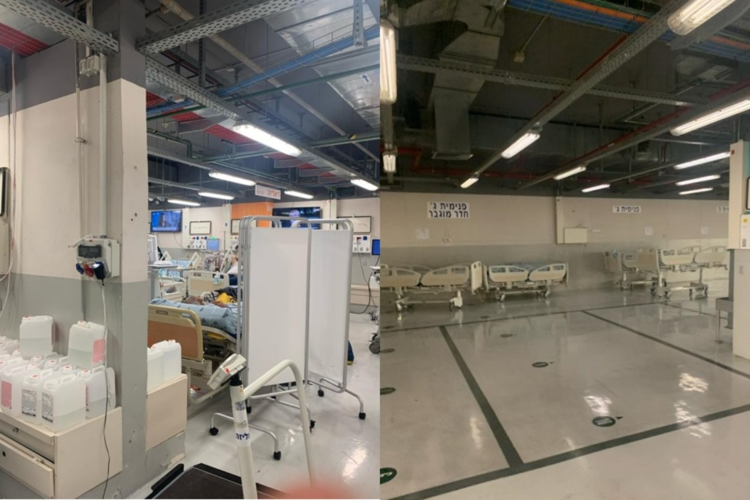 I sotterranei dell'ospedale Ichilov, a sinistra il reparto dialisi, a destra le aree pronte per sistemare altri reparti.