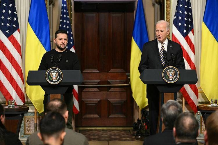 La conferenza stampa di Biden e Zelensky - Afp