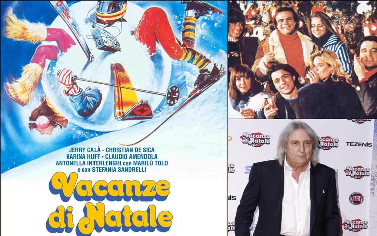 La locandina di Vacanze di Natale, il cast del film del 1983 e Enrico Vanzina (Fotogramma)