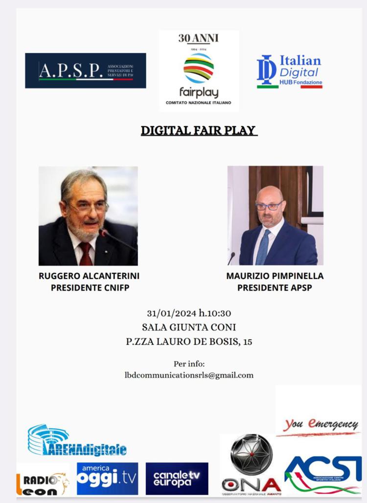 'Digital Fair Play', convenzione tra Comitato italiano Fair Play e Fondazione Italian Digital Hub