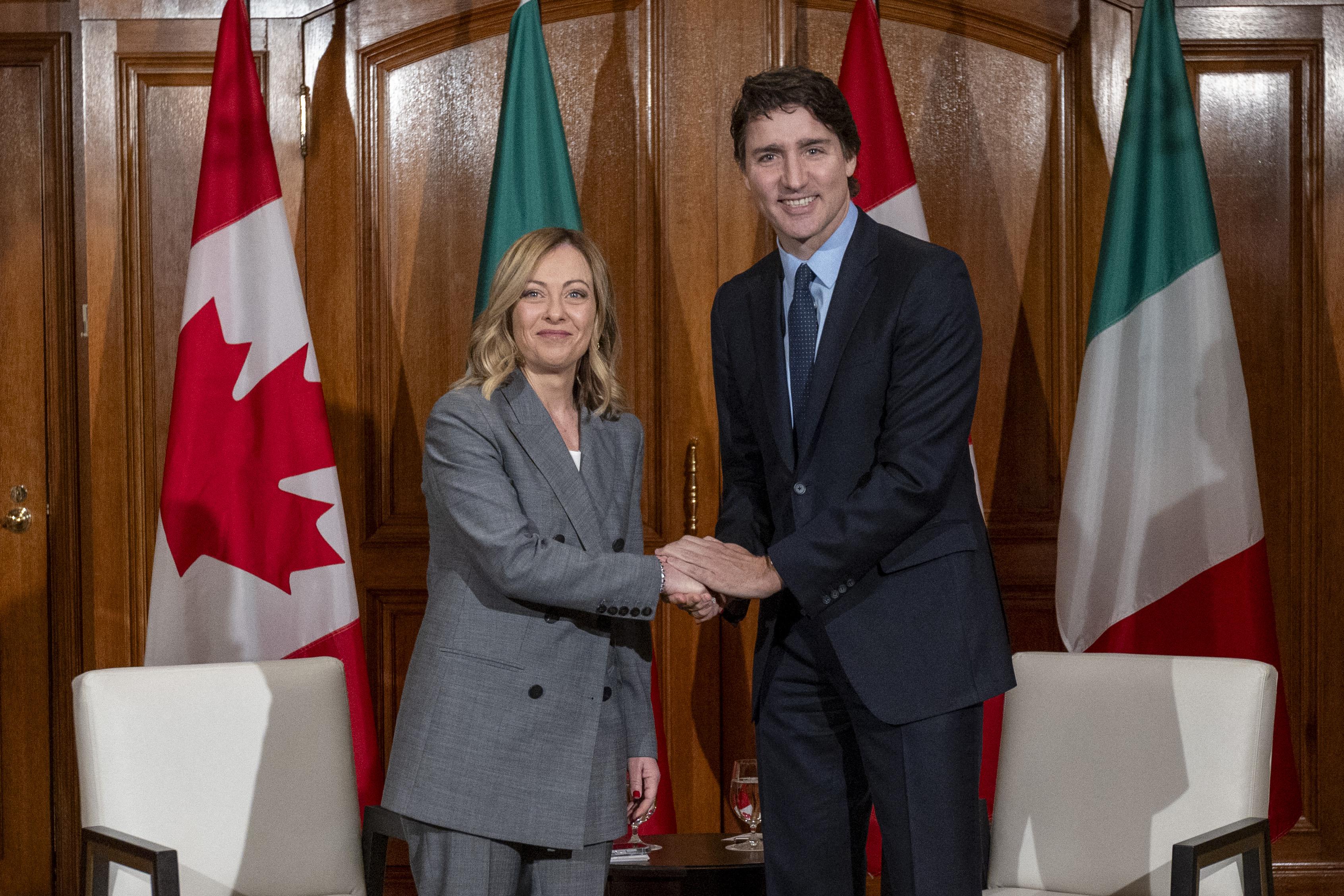 メローニ首相、カナダでトルドー首相と会談、G7から中東まで：彼らの発言
