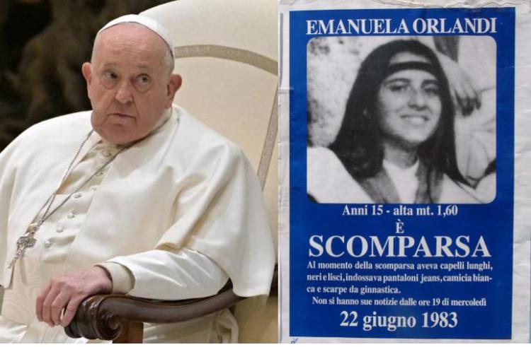 Papa Francesco e il manifesto della scomparsa di Emanuela Orlandi - Fotogramma