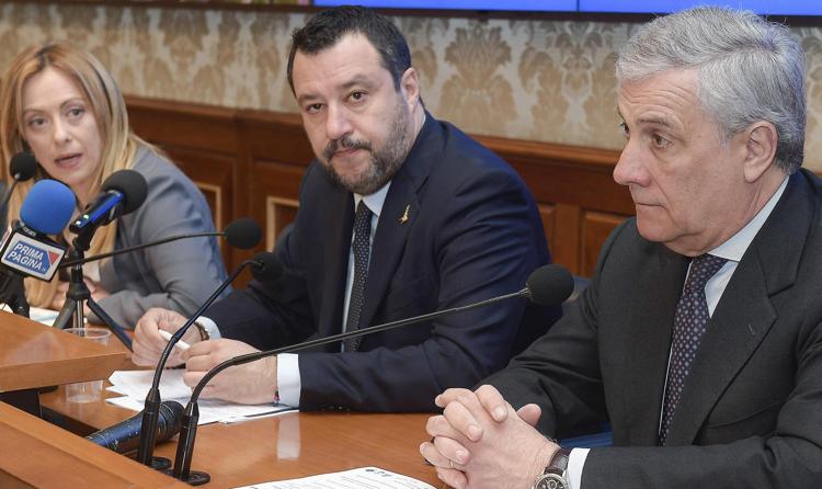 Meloni, Salvini e Tajani (Fotogramma)
