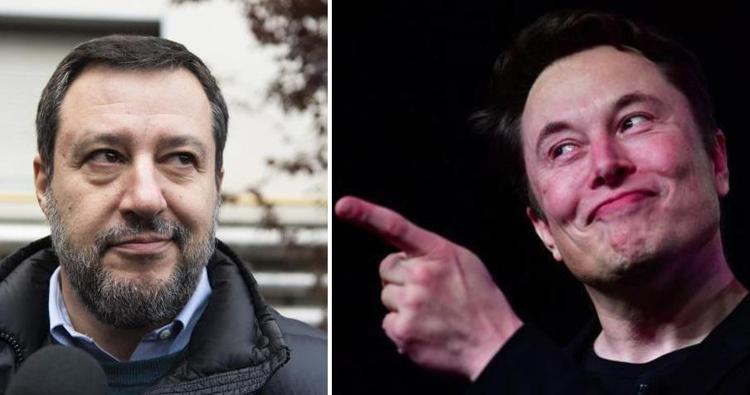 Matteo Salvini ed Elon Musk (Fotogramma e Afp)