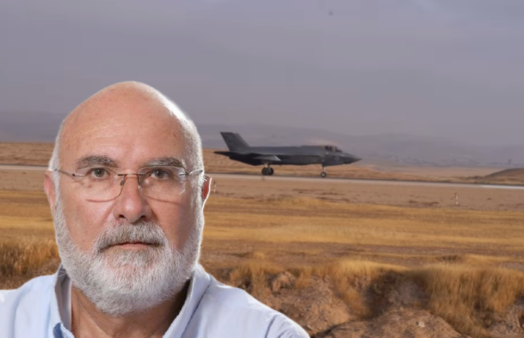 Il professor Kobo Michael e un F35 israeliano usato per abbattere droni iraniani