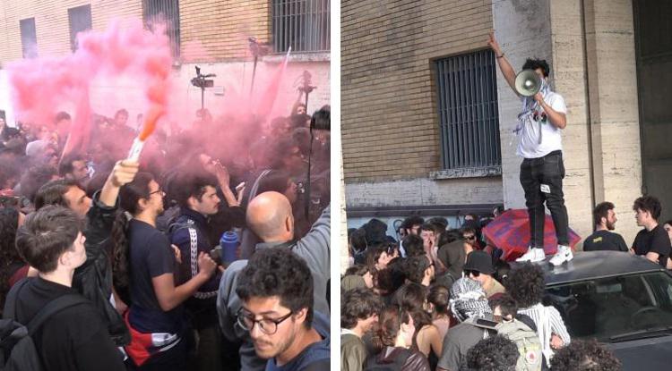 Studenti assaltano Commissariato La Sapienza. Foto Adnkronos