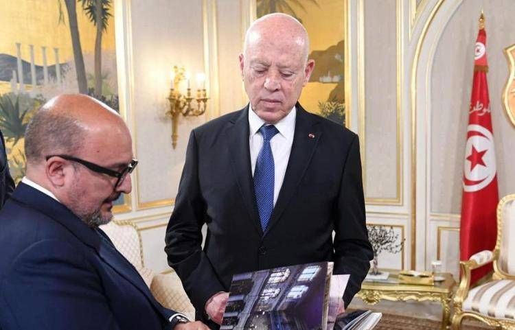 Il ministro della Cultura, Gennaro Sangiuliano e il presidente della Repubblica, Kais Saied
