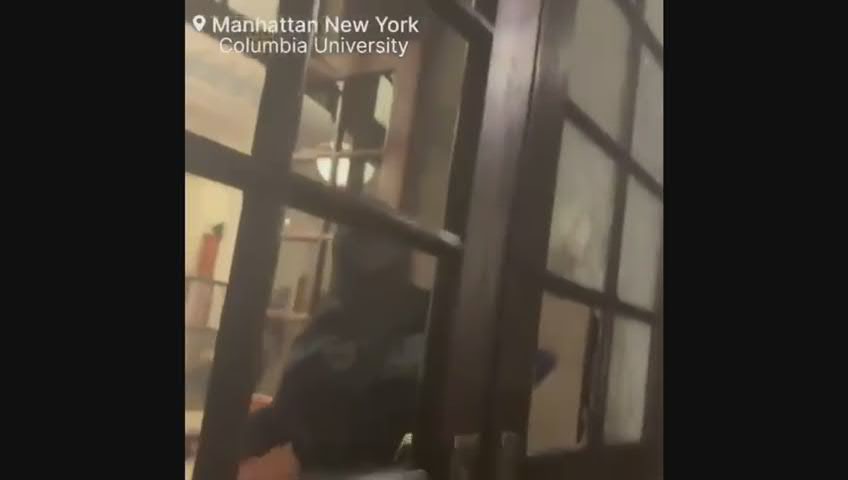 They break down the door to enter the building, the Columbia University students break in