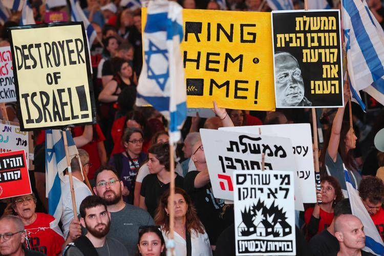 Manifestazione per gli ostaggi israeliani nelle mani di Hamas - Afp