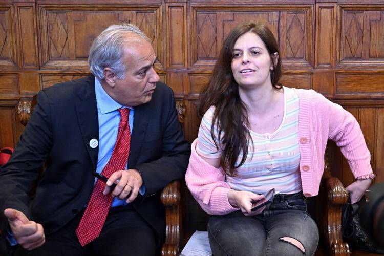 Detained anti-fascist Ilaria Salis (R) with her father Roberto Salis (L)