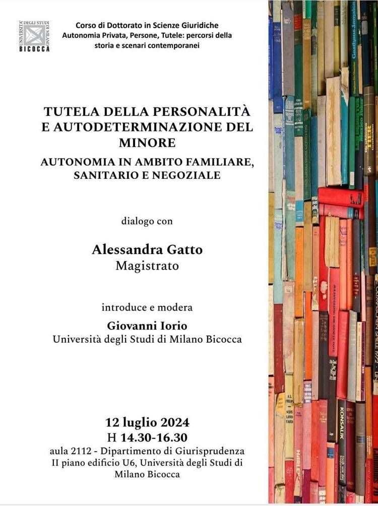 Famiglia, alla Bicocca dialogo con magistrato A. Gatto su autodeterminazione del minore